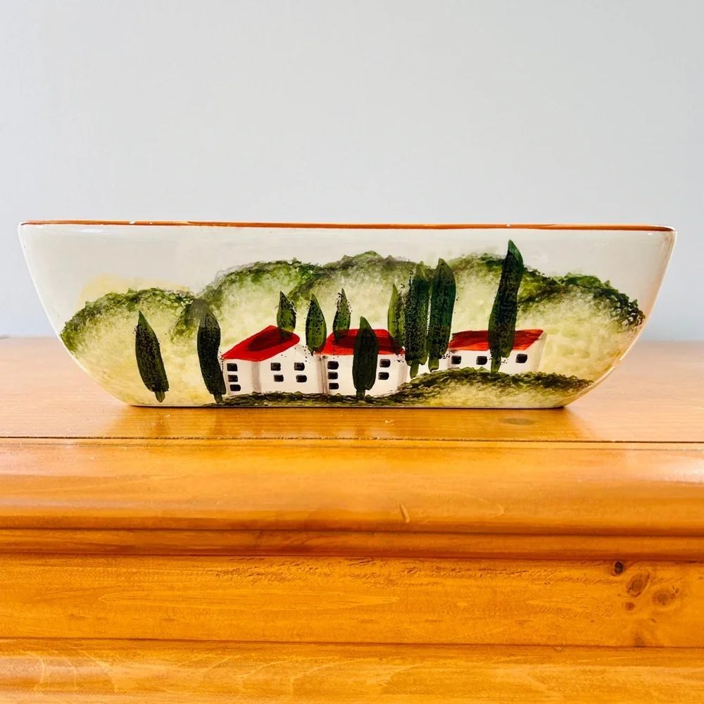 Vintage ND Hand-Painted Ceramic Italian Village Countryside Square Serving Dish